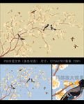 新中式手绘花鸟背景装饰画