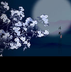 月夜海棠 水墨画