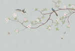 中式玉兰手绘工笔花鸟壁画