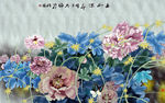 中式抽象手绘花朵蝴蝶背景墙