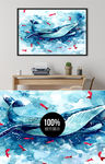 海洋大海鲸鱼蓝色水彩油画装饰画