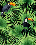 手绘热带植物扇叶鹦鹉印花图案