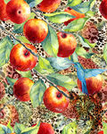 手绘水果苹果豹纹小鸟服装图案