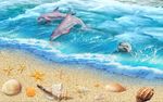 沙滩海豚工装背景墙