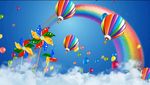 蓝天彩虹热气球儿童节背景