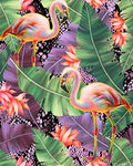 手绘热带植物芭蕉叶火烈鸟服装印