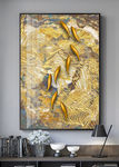 新中式抽象线条金色鲤鱼装饰画