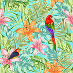 手绘热带植物花鸟服装印花图案素