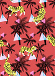 手绘椰子树老虎服装印花图案