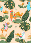 手绘热带植物骆驼服装印花图案素