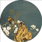 新中式玉兰花鸟圆框装饰画