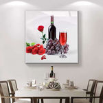 红酒葡萄玫瑰花餐厅装饰画