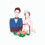 婚庆白色新郎新娘手绘情侣 卡通