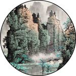 中式山水圆形装饰画图片