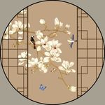 新中式圆形花鸟玉兰装饰画图片