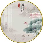 中式手绘荷花圆形装饰画图片
