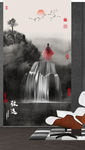 新中式抽象水墨山水风景玄关装饰