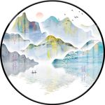 新中式抽象意境山水圆形装饰画图