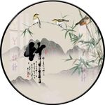新中式玉竹山水花鸟圆形装饰画图