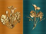晶瓷金色植物树叶装饰无框画