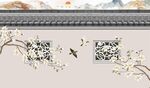 新中式宫墙玉兰花鸟背景墙图片