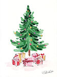 手绘水彩圣诞树礼物卡片