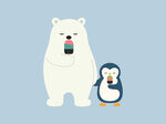 吃冰棍的北极熊和企鹅