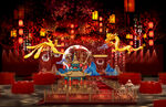 红色中式婚礼舞台设计效果图