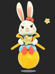 3D小兔子坐在月亮上抱星星