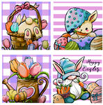 卡通彩色兔子鲜花图案 