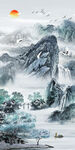 新中式意境山水背景玄关装饰画图