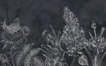 复古线描植物花卉灰色背景墙