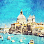 世界名胜古迹威尼斯水城油画效果
