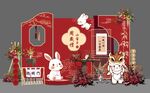 红色新中式宝贝宴周岁宴兔子主题