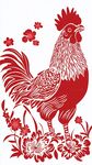 公雞剪紙圖 花卉相伴