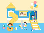 兒童游樂場城堡滑滑梯玩耍插畫