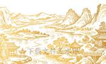 古建筑山水畫線描剪影背景