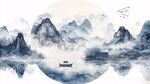水墨山水間的孤舟意境
