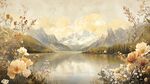 湖畔繁花伴遠山美景