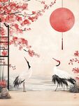 丹頂鶴映繁花中式美景