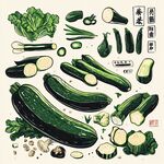 西葫蘆等蔬菜手繪插畫圖