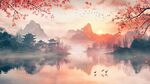 夕陽下的山水詩意景致