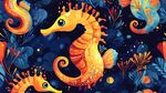 夢幻海底世界的海馬插畫