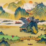 復古山水屏風裝飾畫