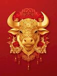 金色牛首賀歲圖