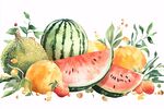 夏日繽紛水果水彩插畫