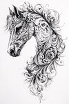 黑白花紋馬頭藝術插畫