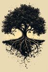 黑白繁茂大樹根系藝術圖