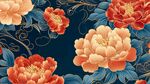 深藍底牡丹花卉中式圖案