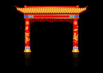 矢量新中式國潮風紅金色屋檐牌坊